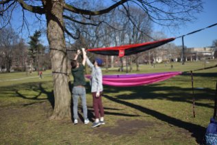 Caleb and his roomate Cade putting up the hammocks